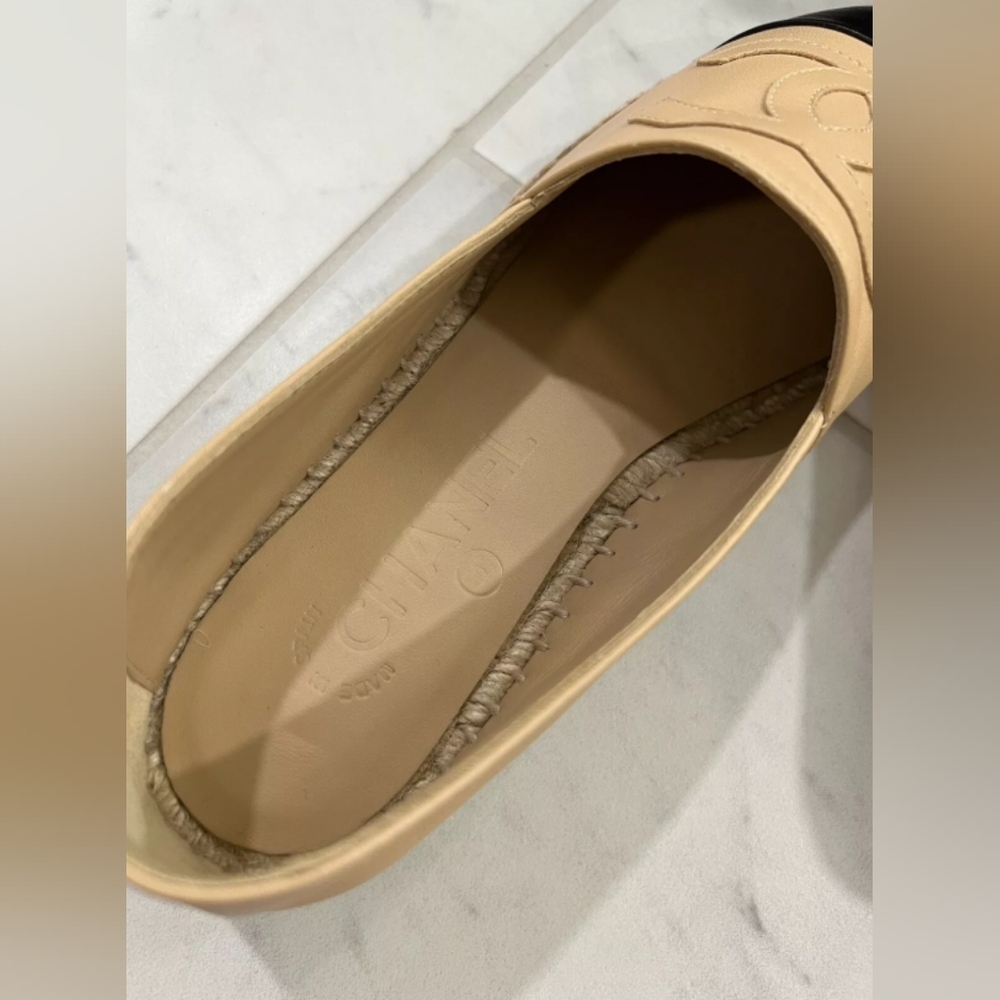 CHANEL Beige & Black Lambskin Espadrilles - Picture 8 of 8